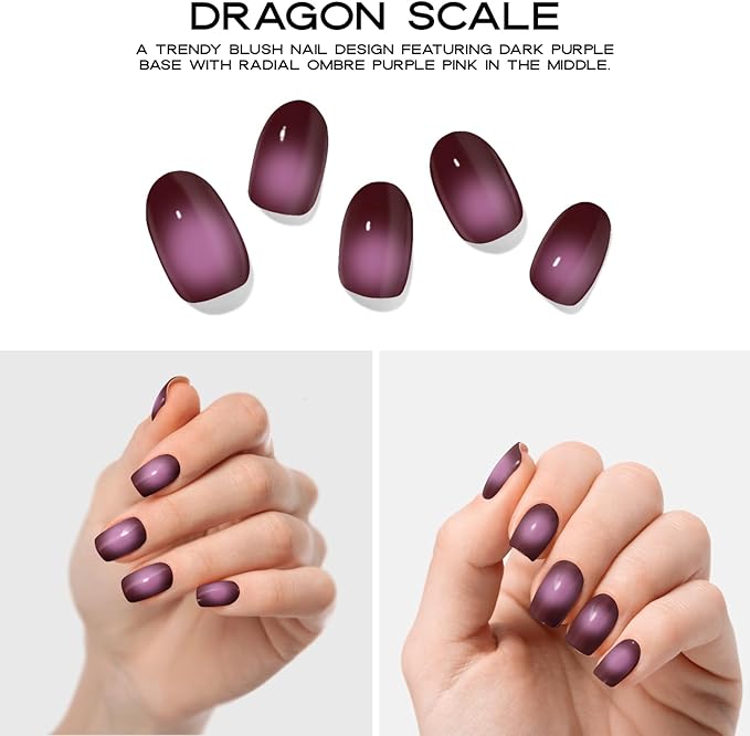 Semi Cured Gel Nail Strips with 20 Pieces - UV Gel Stickers, Manicure Kit, Easy Application Wraps Includes Prep Pads, Nail File, Wooden Stick - UV Light Required (Dragonscale)