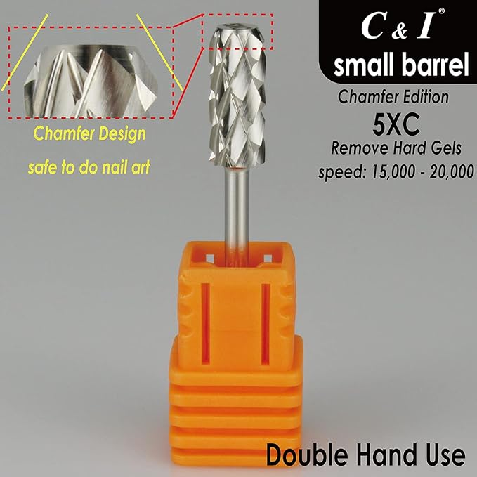 C & I Small Barrel Nail Drill Bit, Chamfer Edition, Professional Electric Nail File for Manicure Drill Machine, Remove Nail Gels, Acrylics, 3/32” (Super Coarse -5XC)