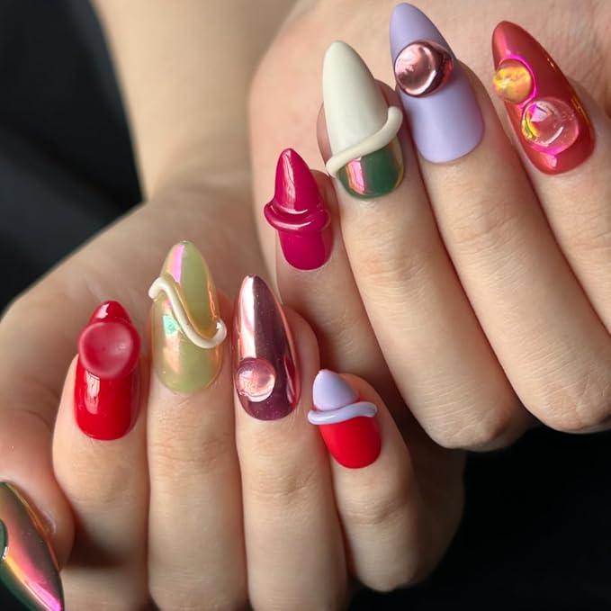 Handmade Nails Press On Nails Almond Art False Nails Women's Nails Kit (Size M）