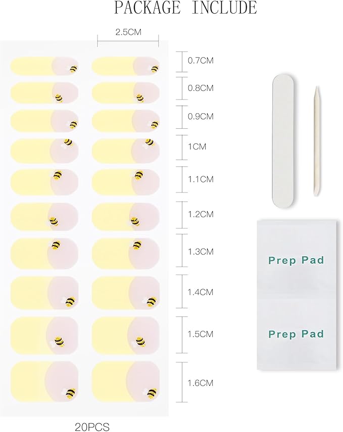 JMEOWIO Gel Nail Stickers Bee Yellow French Tip Semi Cured Gel Nail Strips Wraps UV/LED Nails Art Design Decoration Accessories