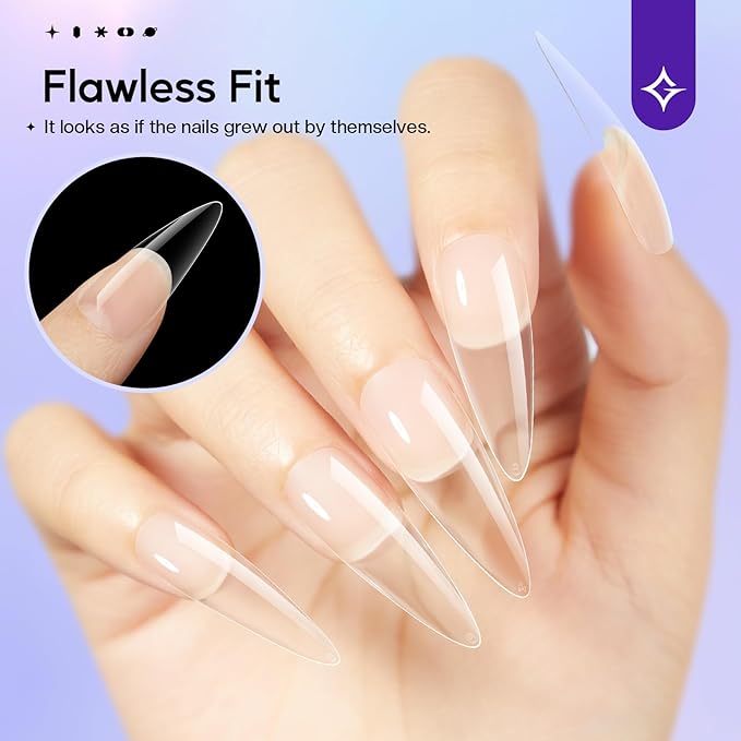 Stiletto Nails Press On Tips - 312pcs Gel Fake Nails Full Cover Extension Pre-Shape Pointed Long DIY 12 Sizes