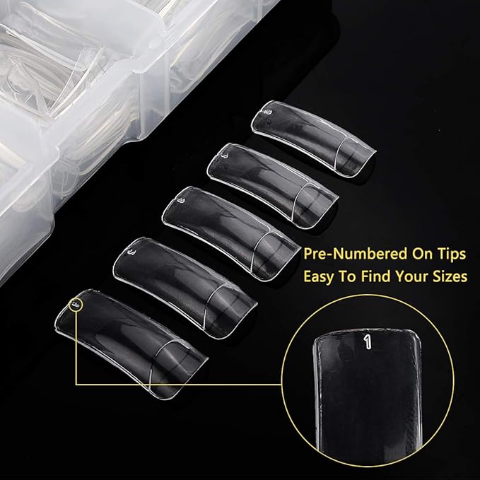Yokilly 1000PCS Square Nail Tips and Glue, Clear Natural False Acrylic Nail Tips, Half Cover 10 Sizes French Artificial Nail Tips Manicure with Nail Clipper, Nail Files and Glue for Dip Powder