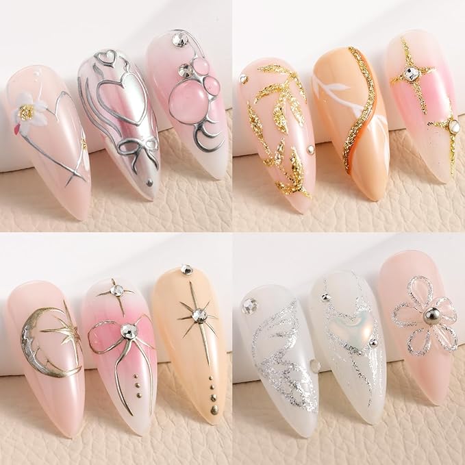Gold And Silver Gel Nail Polish 4PCS Metallic Liner Nail Art Polish Mirror Chrome Effect Metal Paint French Tips Wave Flower Dotting Drawing Nail Polish With Thin Brush