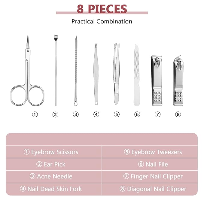Geosar 12 Sets Manicure Set Nail Clippers Pedicure Kit 8 in 1 Grooming Stainless Steel Kits Nail Care Tools with Travel Case for Employee Coworker Teachers Nurse Gifts(Wine Red)