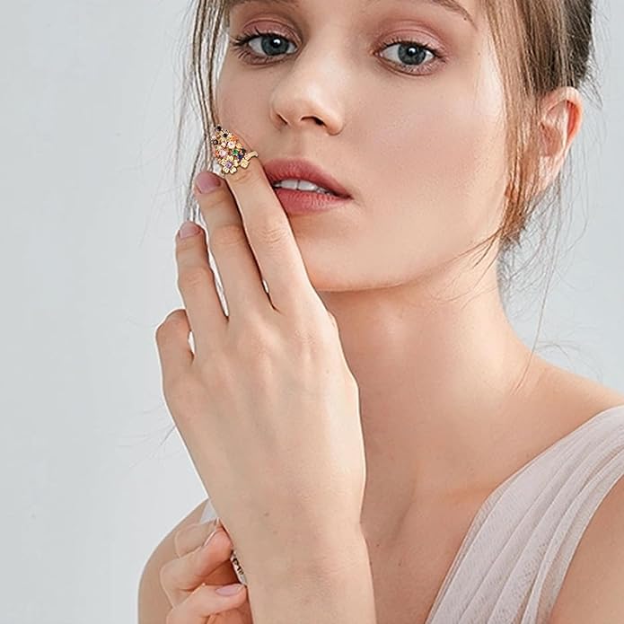 Jean Beau Finger Nail Ring for Women Teen Art Rhinestones Finger Tip Rings Gold Metal Nail Decoration Nail Protect Fashion Jewelry Gift