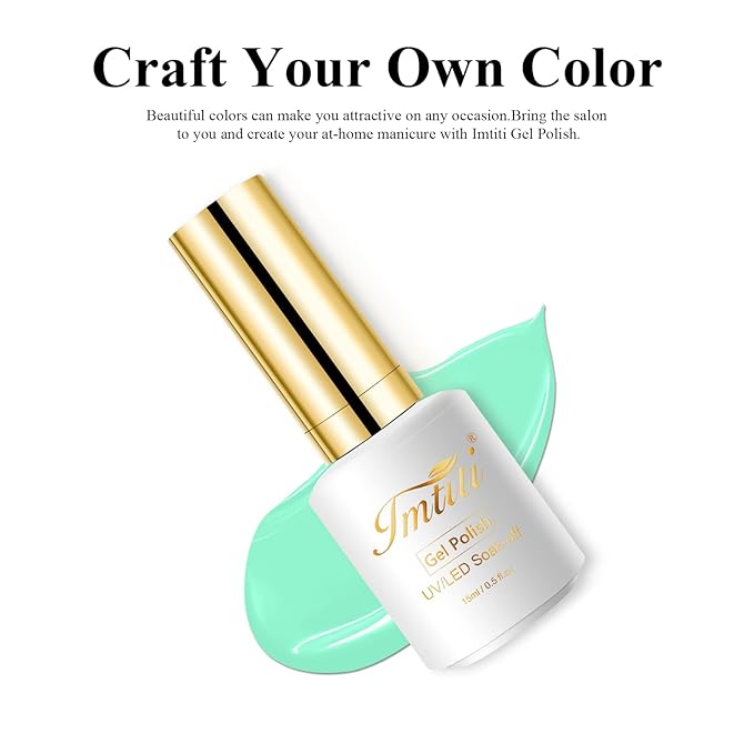 Imtiti Pastel Mint Green Gel Nail Polish, 0.5 Fl Oz LED & UV Gel Polish Spring/Summer Starter Kit
