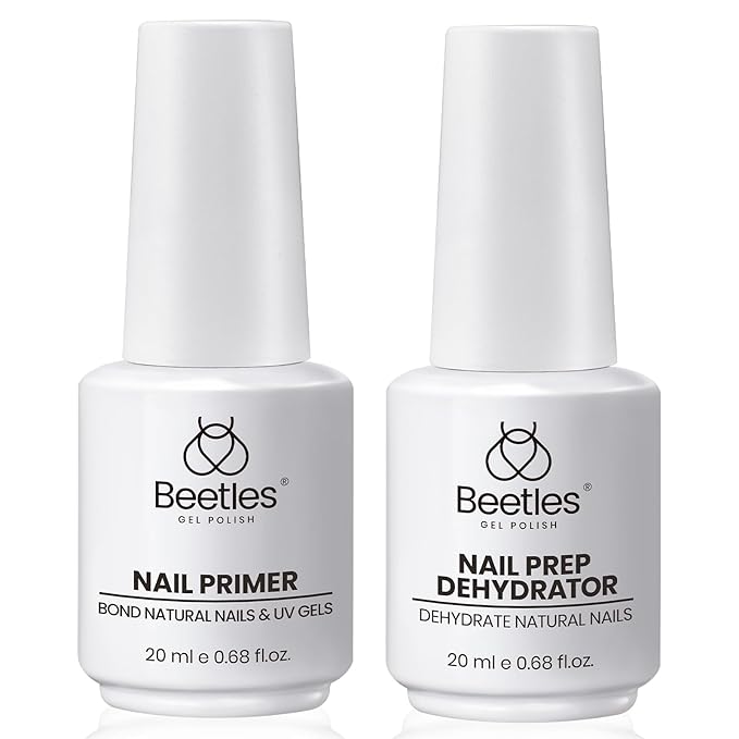 Beetles Nail Dehydrator and Primer, 20ml Large Capacity Acid Free Natural Nail Prep Dehydrate and Primer for UV Gels Superior Bonding Professional Salons Set