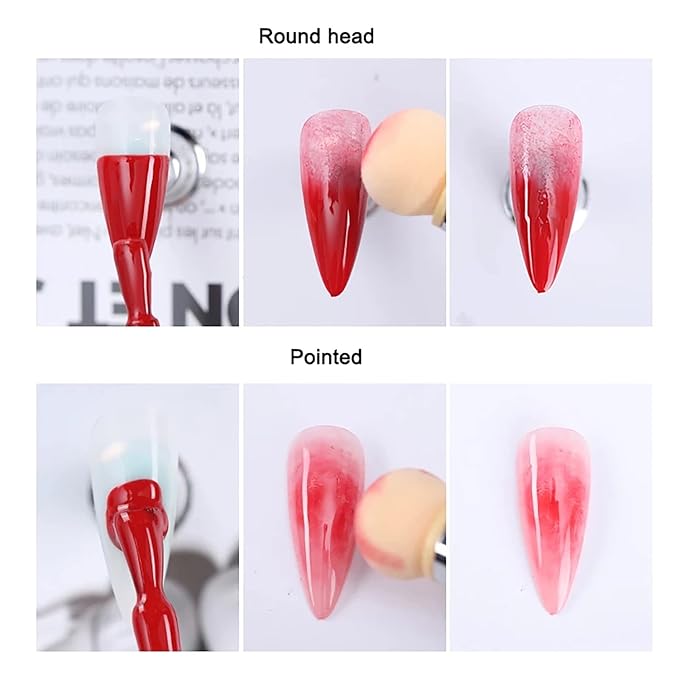 SILPECWEE 1pc Nail Sponges Pen, Ombre Nail Brushes, Double Head Nail Art Brush, Manicure Brush Nail Art Tools for Salon DIY with 16Pcs Replaceable Sponge Heads (Pink)