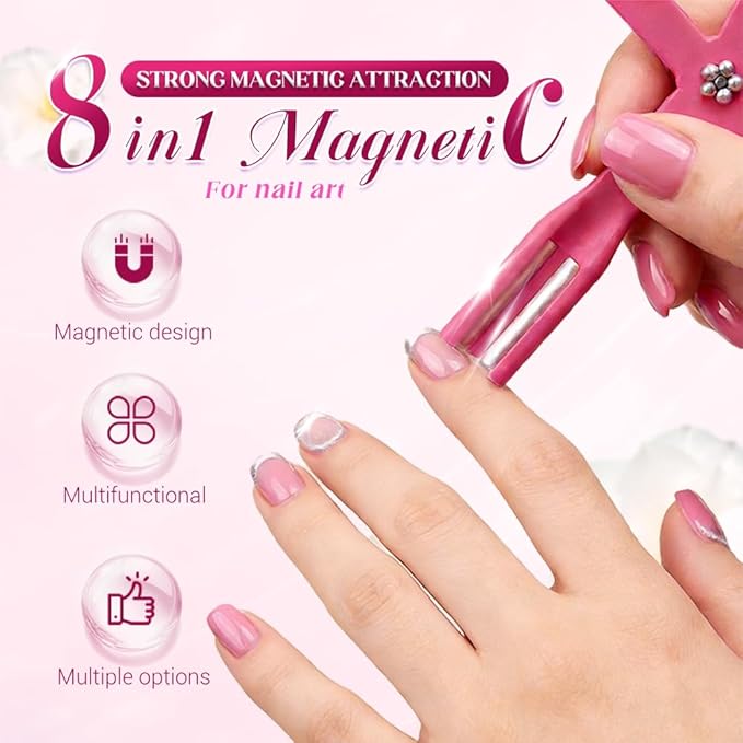 Cat Eye Magnet Kit, Nail Art Magnet Set 6 in 1 Gel Nail Polish Magnets for Nail Art, Strong Magnetic Nail Design Tools Nail Magnets for Cat Eye Gel Polish (Purple+Red)