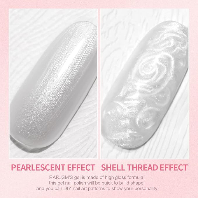 RARJSM Pearl Gel Nail Polish Set 6 Colors Pearlescent Shell Glitter White Gold Pink Green Purple Shimmer Mermaid Nail Gel Polish Soak Off Curing Requires Swirl Thread Effect DIY Manicure Use
