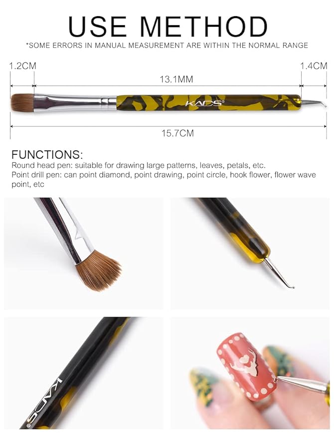 KADS French Brush Acrylic Sable Brush 2 Way Acrylic Professional French Manicure Clean-up Brush Nail Art Brush Nail Dotting Pen (#12)