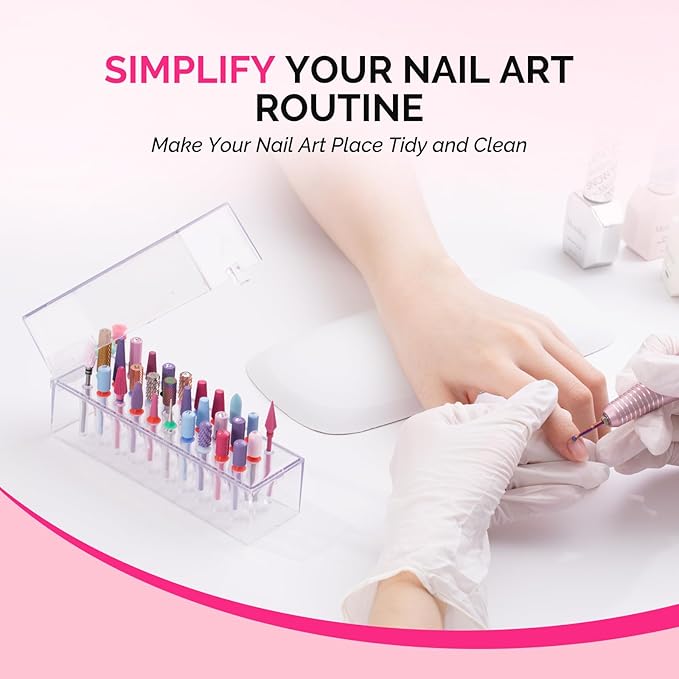 MelodySusie Nail Drill Bits Holder, 30 Holes Case, Portable Dustproof Displayer Organizer Container, Nail Tech Professional Nail Art Tool, Travel Salon Home, Clear (Drill Bits Not Included)