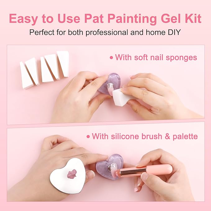 BQAN Patting Gel Polish Kit - Pro Ombre 5 Color Gradient Set with Sponges, Silicone Brush & Palette for French Aura Manicure Salon-Quality DIY Nail Art (Pink White Nude Brown)