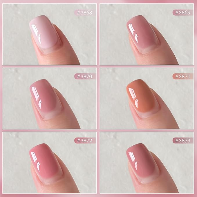 GAOY Pink Gel Nail Polish Set, 6 Colors Nude Jelly Pink, UV Light Cure Gel Polish for Nail Art DIY at Home