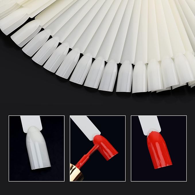200 Pieces Nail Swatch Sticks Natural Nail Art Practice Tips Fan Shaped Polish Color Display Sticks Square Nail Swatches with Screw