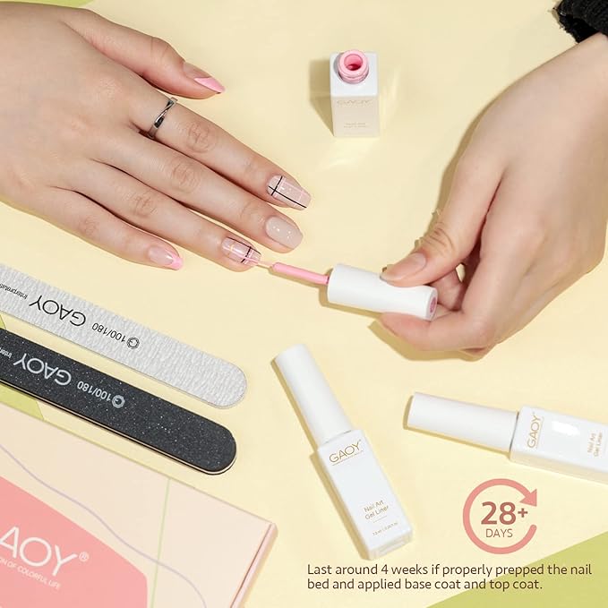 GAOY Gel Nail Polish Art Liner, 6 Classic Colors Black White Gold Silver for Nail Paint Design with Thin Brush DIY French Manicure and Pedicure at Home