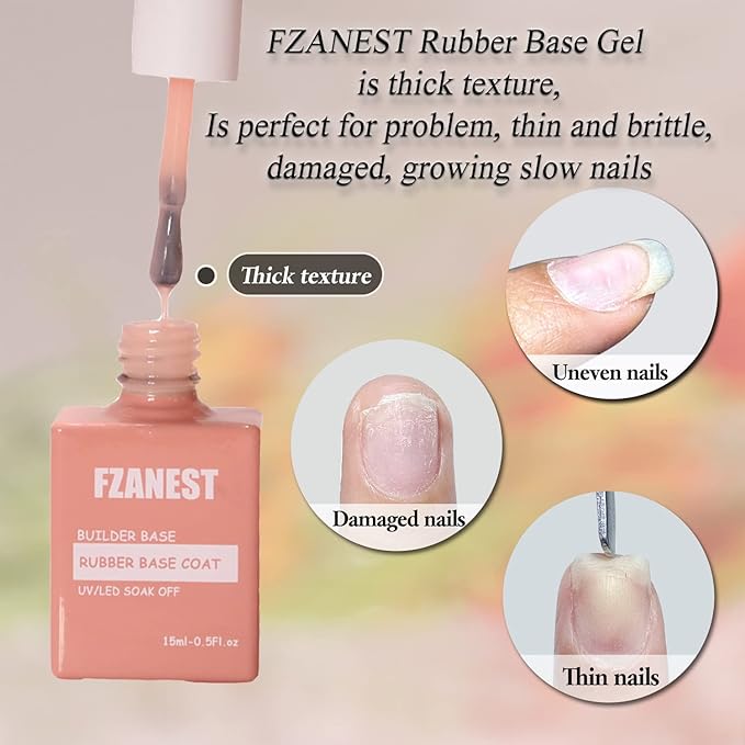 FZANEST Natural Nude Builder Gel For Nails, 15ml Rubber Builder Base Jelly Color Gel Polish Rubber Base Coat Nail Extension Soak Off French Manicure