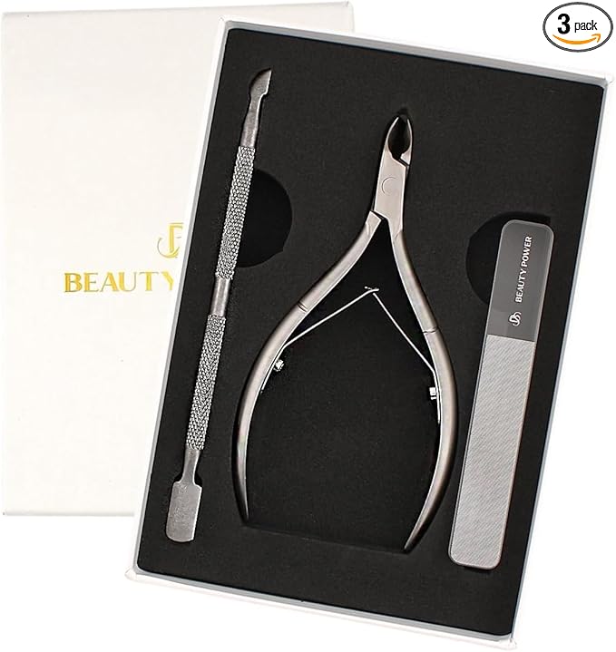 Cuticle Trimmer with Cuticle Pusher & Nano Nail File - Cuticle Nipper Cuticle Remover - Professional Stainless Steel Clippers Pedicure Manicure Tools for Fingernails - Valentine's Gift