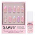 Glamnetic Press On Nails & Brush On Nail Glue Bundle - Wild Card | Semi-Transparent Short Almond Nails with Trendy Pastel Prints | 12 Sizes - 24 Nail Kit with Glue | Reusable, Salon-Quality Fake Nails