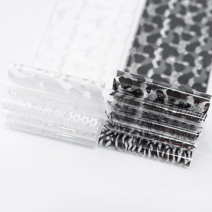 SILPECWEE 10 Rolls French Tips Strips Nail Foil Black and White Nails Design Nail Transfer Foil Holographic Nail Art Foils Fingernail Stickers Nails for Women 3D Nail Art Decoration