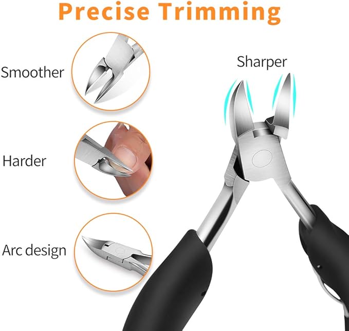 Toenail Clipper is for Thick and ingrown toenails. Its Long-Handled Stainless Steel Scissors and Files Meet The Trimming Needs of Adults and The Elderly with Thick toenails.