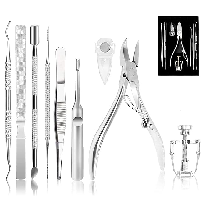 Ingrown Toenail Tool Kit (9PCS), Professional Toe Nail Clipper Set for Ingrown & Thick Nail, Stainless Steel Ingrown Toenail Kit, Surgery Grade Manicure Pedicure Tool by Dualeco