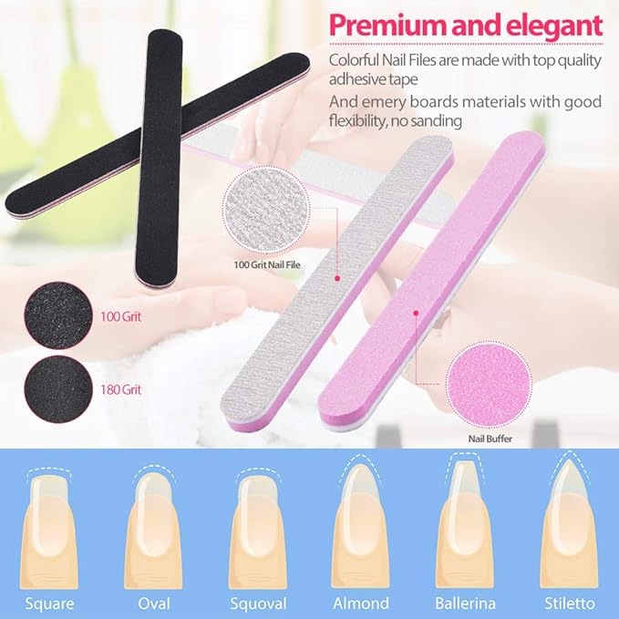 MORGLES Half Cover Coffin Nail Tips Set, 500 Pcs Clear Acrylic Nail Tips, with Glue, Clipper, Files, Cuticle Pusher and Fork for Salons and Home DIY with Box