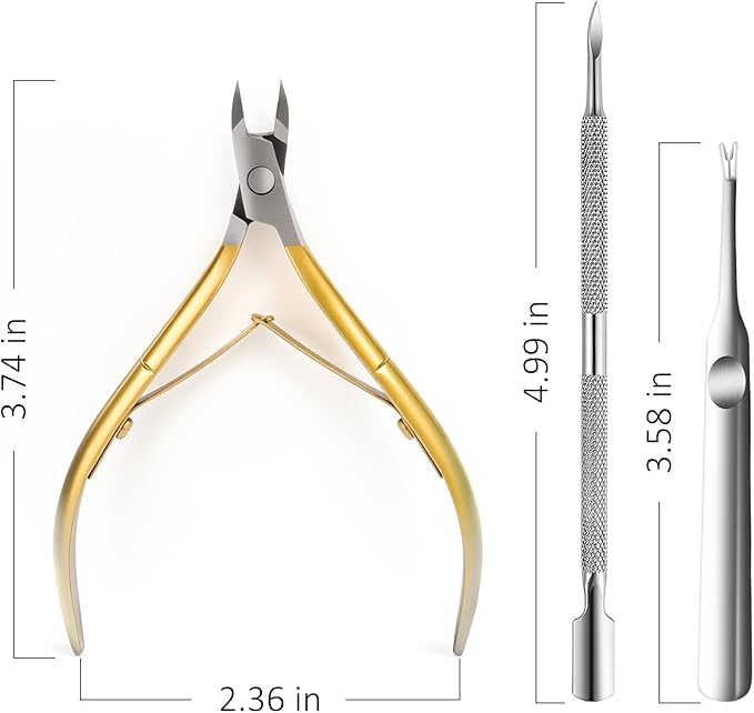 Cuticle Nipper, Polished Coated Durable Trimmer with Pusher, Nail Clipper with Fine Edge, Comfort Grip Cuticle Cutter and Remover Tool Kit for Nail Care (Yellow+Pushers-1 SET)