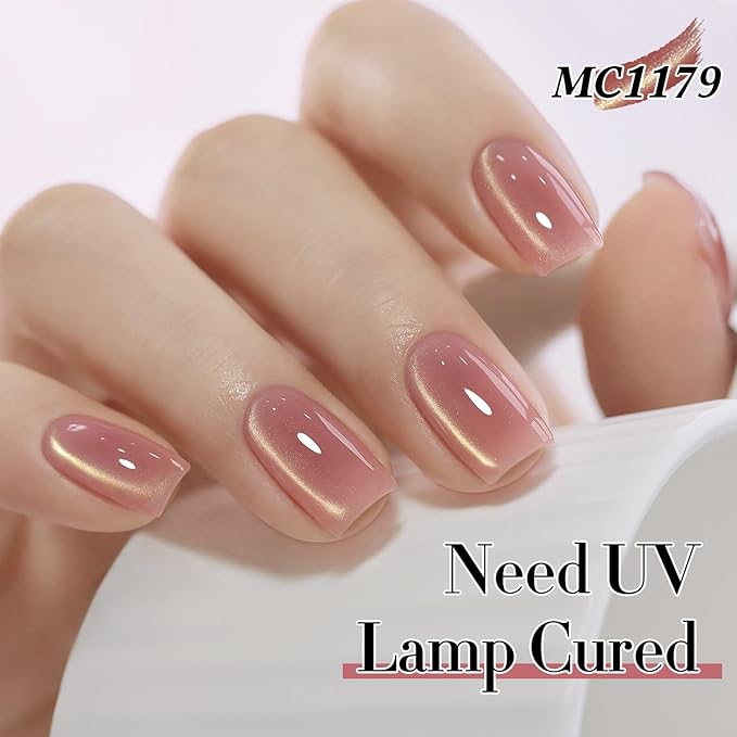 Double Rhythm 0.5 Oz Cat Eye Gel Polish with Magnet Same Color Same Bottle Holographic Glitter Shimmer Translucent Color Salon 15 ML Magnetic Nail Art (Nude Pink-MC1179)