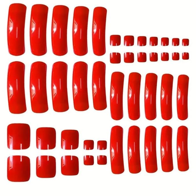 48Pcs Red Press on Nails Long Curved Fake Nails with Designs Glossy Solid Red Press on Toenails Short Square Fake Toenails Reusable Full Cover Summer Beach False Toenails for Women Girls Manicure