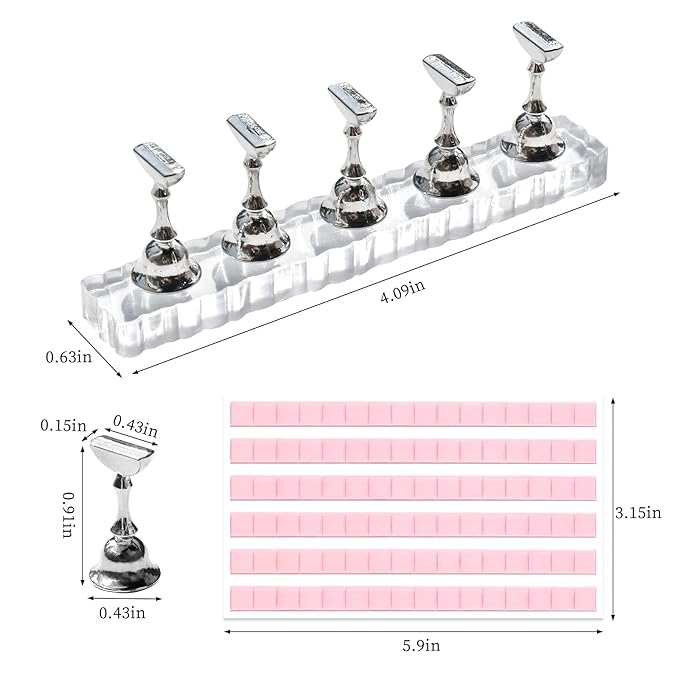 BQAN 2 Set Nail Holder for Painting Nails, Transparent Acrylic Nail Stand for Press on / Fake Nail Tips Training / Nails Display with 96 Pcs Reusable Adhesive Putty (Clear)