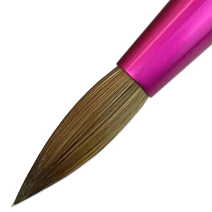 PANA USA Acrylic Nail Brush Pure Kolinsky Hair Acrylic White Swirl Blue Handle with Pink Ferrule Round Shaped - Size 8