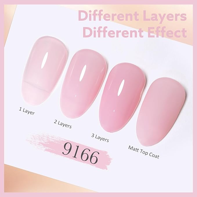 CANNI Jelly Nude Pink Gel Nail Polish, 1Pcs Milky Light Pink Gel Polish Sheer Clear Light Pink Translucent Color Soak Off U V Nail Manicure Salon DIY