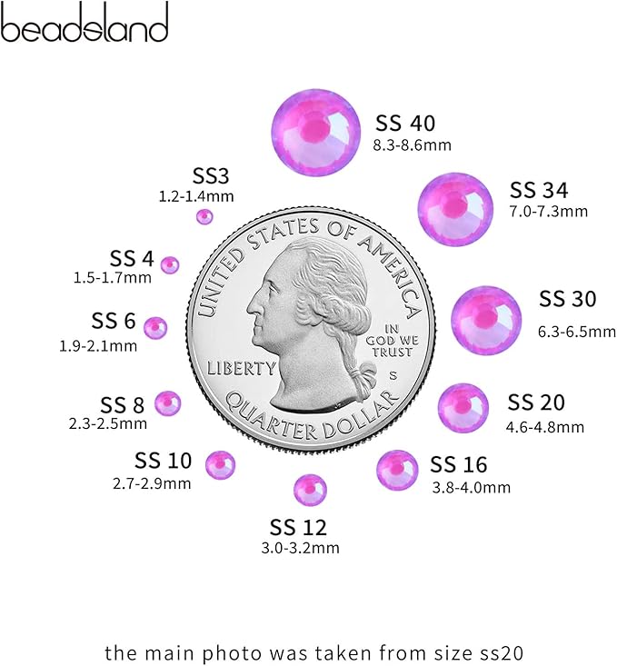 Beadsland 1440pcs Flat Back Crystal Rhinestones Round Gems for Nail Art and Craft Glue Fix, Luminous Purple, SS6, 1.9-2.1mm