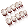 Press On Nails, COOLYOUNG Red French Tip Press On Nails, Cat Eye Nails, Short Natural Acrylic Fake Nails for Women, 30 PCS False Nails