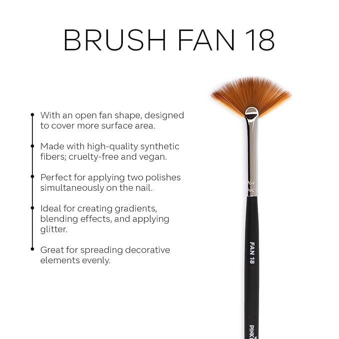 Pink Mask Fan Brush 18 - Large Manicure Brush for Blending, Ombre Effects, and Glitter Application