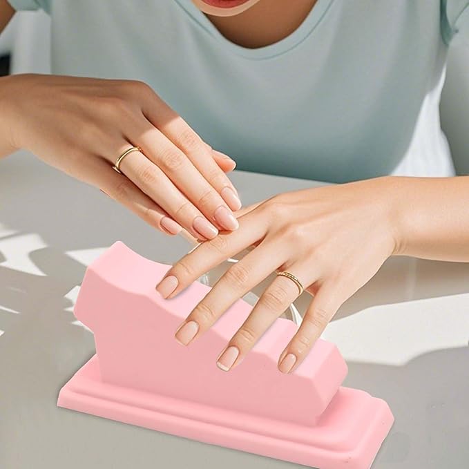 Nail Stand Art Cushion – Silicone Hand Rest with Finger Separators, for Manicure at Home or Salon, Anti-skid Design for Comfortable Fingernail Painting (Pink)