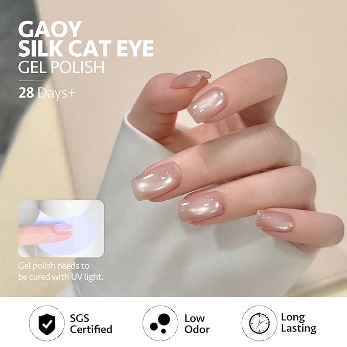 GAOY Summer Gel Nail Polish Set, 6 Icy Sheer Cat Eye Gel, Crystal Clear Holographic Nail Art for Beach Vacations & Pool Party Glam