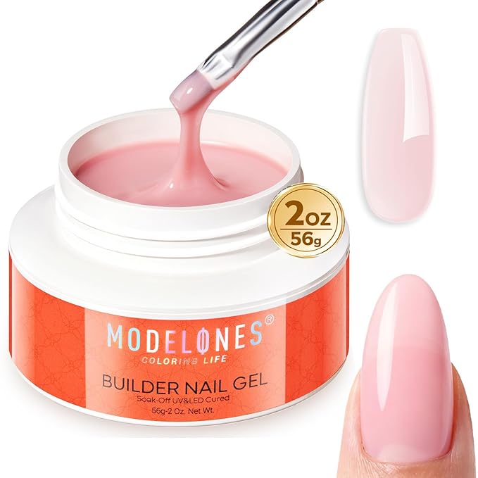 modelones Gel Builder for Nails, 10-in-One Builder Nude Pink for Extension Overlays, Cove Pink High Hardness Hard Gel for Apex Building Sculpting Home Salon U V/LED Cured, 2oz