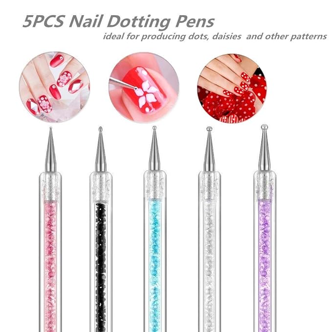 5 Pcs Nail Art Liner Brushes, Dual-ended Nail Art Point Drill Drawing Brush Pen Dotting Tools Set, Nail Design Liner Brushes and Dotting Pen
