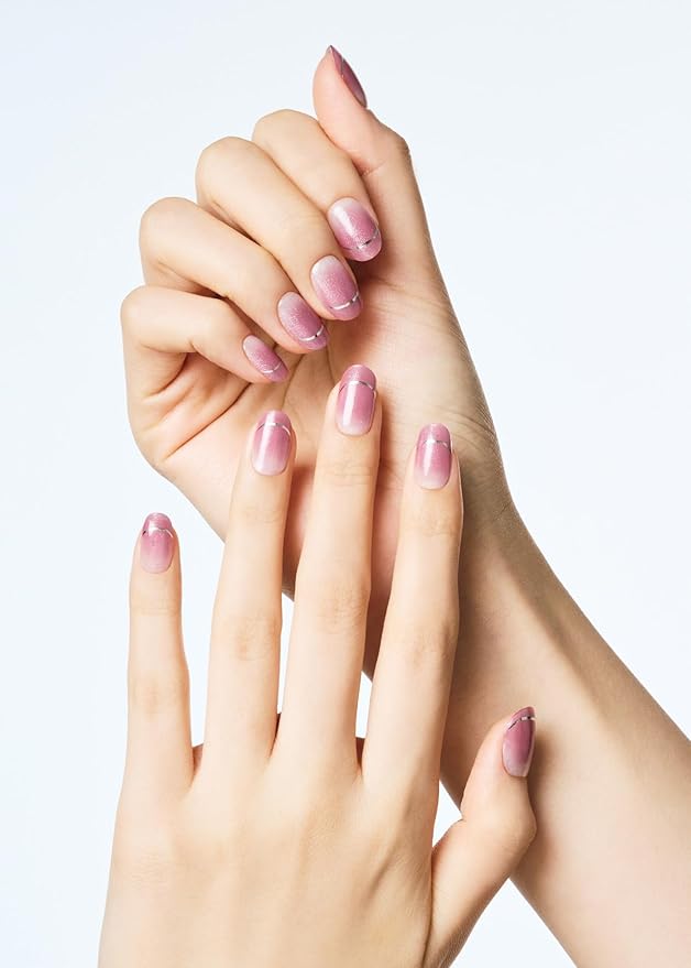 ohora Semi Cured Gel Nail Strips (N Mute Line) - Pink, French, Ombre, Works with Any UV/LED Lamps, Salon-Quality, Long Lasting, Easy to Apply & Remove - Includes 2 Prep Pads, Nail File & Wooden Stick