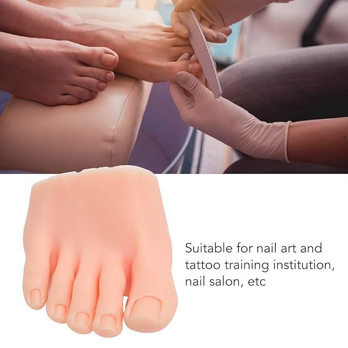 Nails Art Training Display Fake Half Foot Model, Nail Art Foot Model, Light Skin Color Practice Silicone Foot Model (Right)