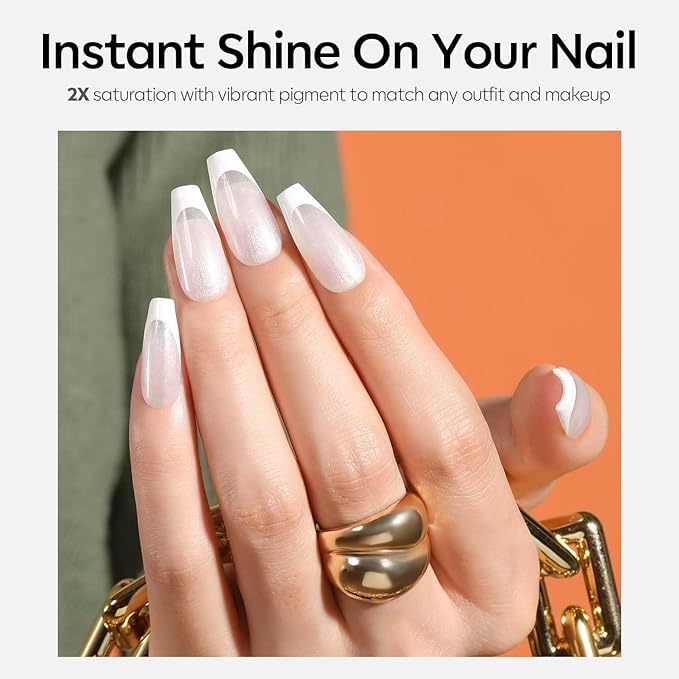 modelones Shine White Gel Nail Polish, 15ML Glitter Pearl White Gel Polish Iridescent Shimmer Nail Gel Polish Soak Off Led Whiter Nail Polish DIY Home Salon Nail Art Manicure Gift for Women Girls