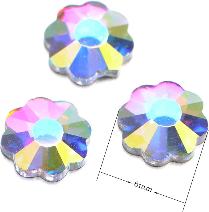 AD Beads Top Czech AB Crystal Flatback Rhinestone Nail Art Decoration Multi Shape (S21 Flower 6mm, 100 Pcs)