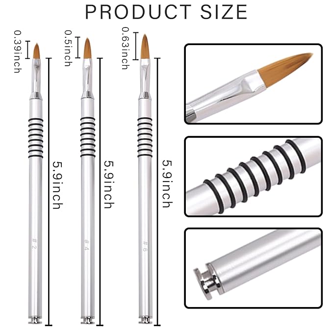 3 Pack 3D Nail Art Brush for Acrylic,Non-slip Handle,Flower Nails Design Brushes,For Polish Clean up Manicure Scul Pture Tools Women Application,Size 2/4/6#