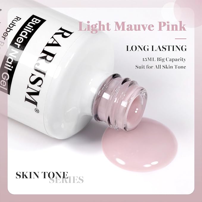 RARJSM Rubber Base Coat Gel Polish Nude Gray Mauve Pink Skin Tone Rubberbase Gelpolish for Nails Natural Color French Manicure Brush on Extend Soak Off Curing Requires 15ml Salon Home DIY Use