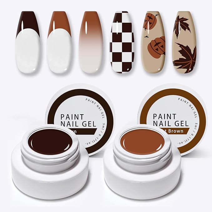 2 Jars Paint Nail Gel Paint For Nails Art, Brown Gel Polish For French Tip Tool Design For Home Salon DIY Nail Art (Brown, M)