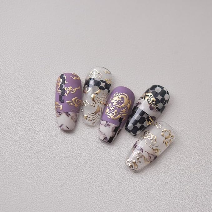 Dragon Phoenix Nail Art Stickers Gold Silver Laser Chinese Phenix Totem Nail Decals for New Year Acrylic Nails Tattoo Design Supplies (Phoenix)