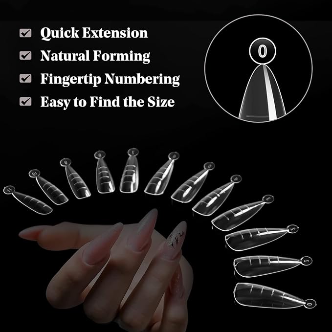krofaue Poly Extension Gel - 120pcs Dual Nail Forms with 12 Sizes Stiletto False Molds Lady Almond Style Full Cover Builder for Nails Acrylic Forms fit DIY at Home