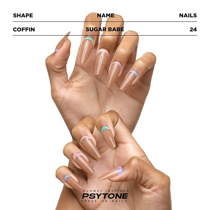 PSYTONE Colorful French Tip Press on Nails Short Square Fake Nails Press ons Cute Rainbow Glossy Full Cover Glue on Nails Nude False Nails Acrylic Stick on Nails for Women Girls 30 Pcs